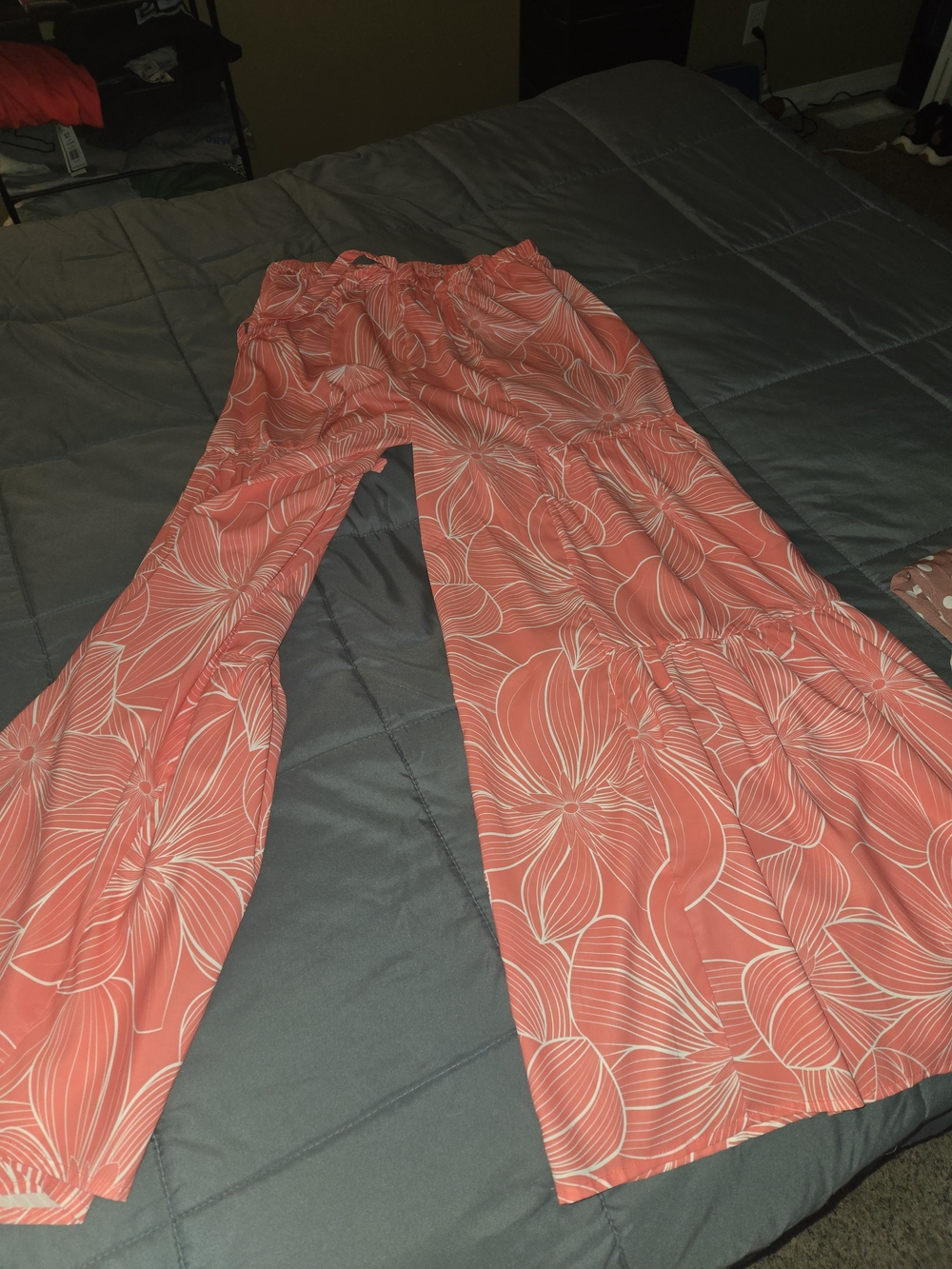Coral Pink Floral Summer Flare Pants (Looks Like A Dress) - Picture 2 of 4